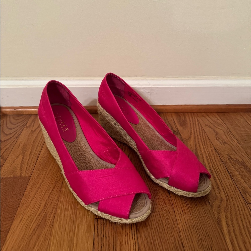 Ralph Lauren Cecilia Espadrille Mid Wedge Sandals in Pink - Size 11